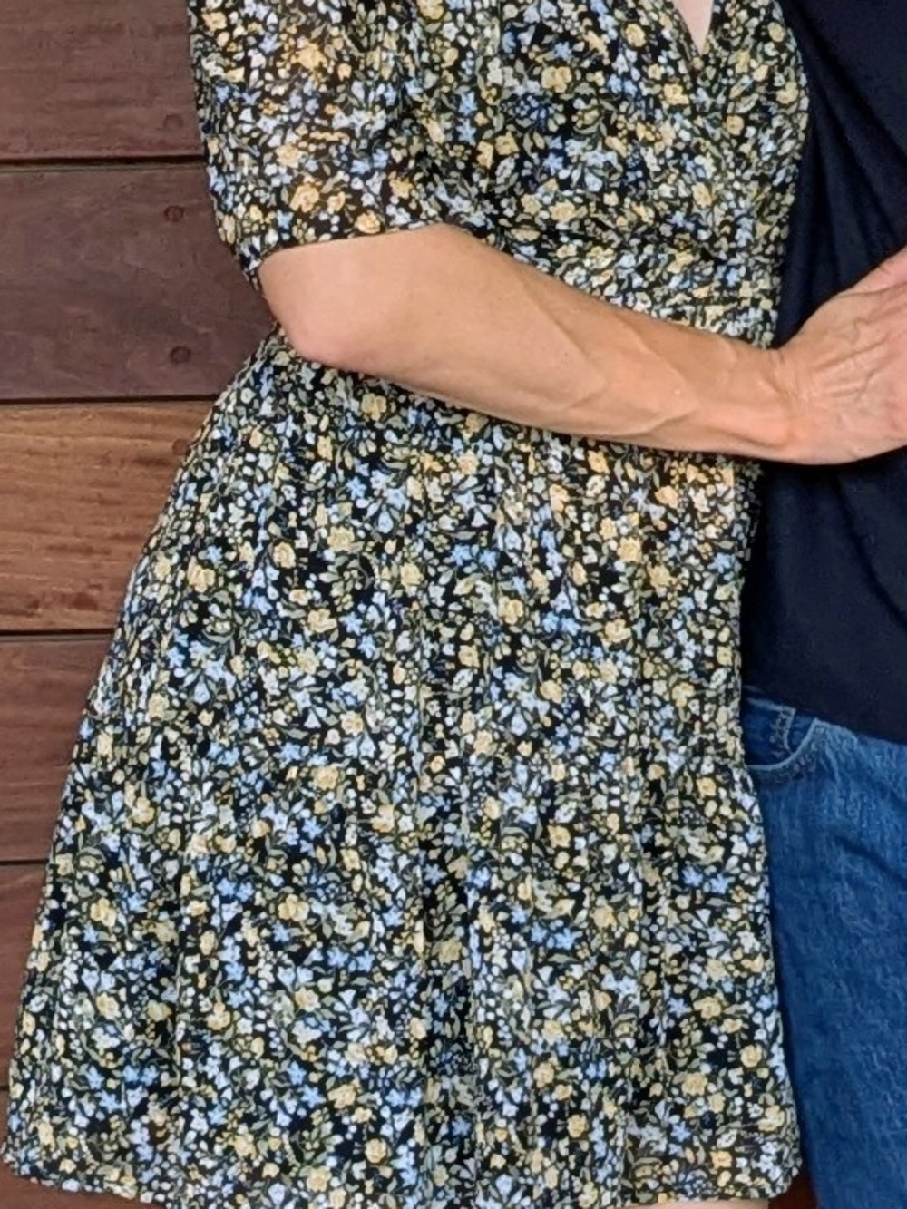 Floral Mini Dress in Black with Yellow & Blue Flowers